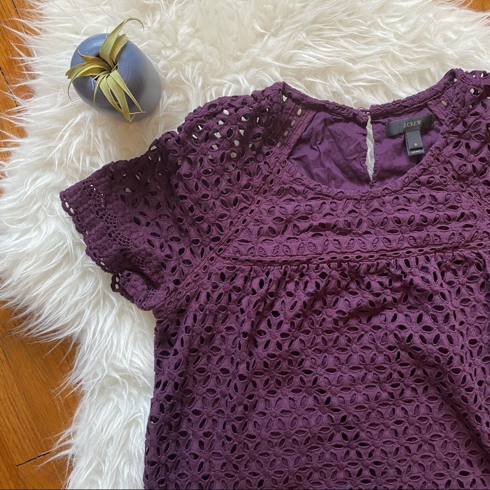 J. Crew | Purple Eyelet Shortsleeved Top | Cotton | Size 6 | EUC